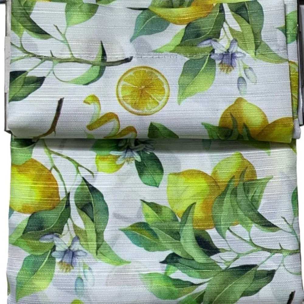 Tribeca Cafe Curtain Set Lemon Print 3 Piece Tier Set Fruit Floral White Yellow